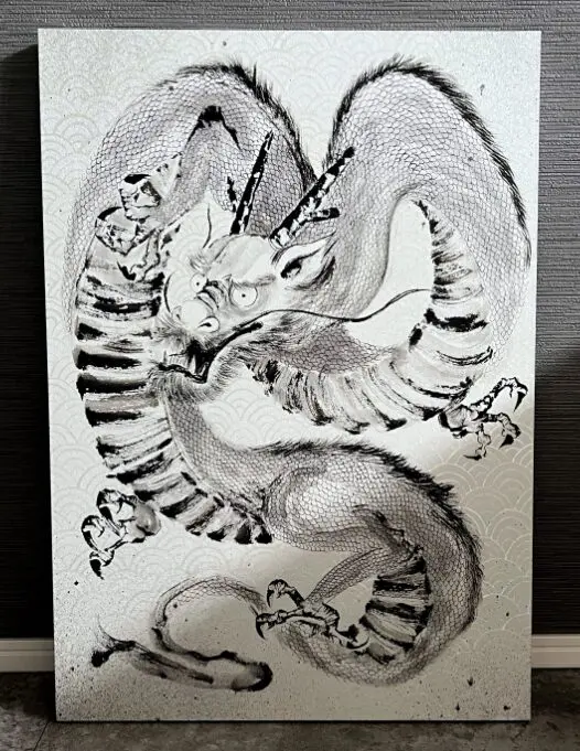 ★絵画★作者不詳　印章有り　水墨画★J145 00 『交』 墨絵 620mm×460mm 墨の滲みの柔らかさと 白と黒の